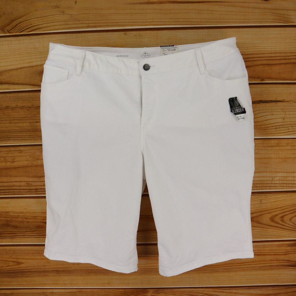 St. John's Bay Bermuda Jean Shorts Mid Rise Womens Size 22W White Denim‎ NWT $44